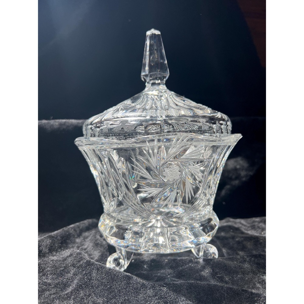 Vintage 24% Full Lead Crystal Pinwheel Covered Candy Dish * Footed * Glass